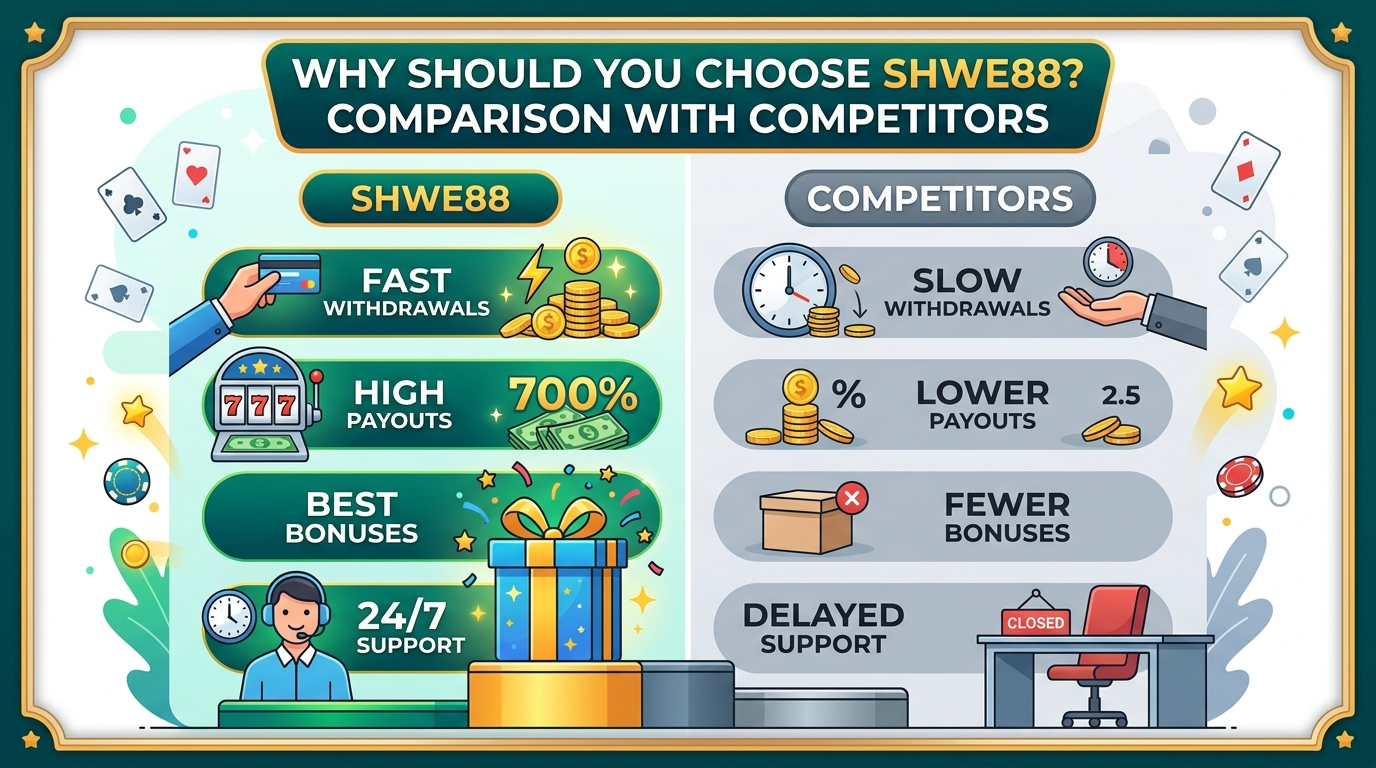 Shwe88 Casino ဘာကြောင့် ရွေးချယ်သင့်သလဲ? ပြိုင်ဘက်များနှင့် နှိုင်းယှဉ်ချက်